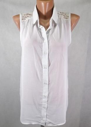 Блузка без рукавів біла, з мереживом коміром amisu2 фото