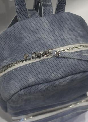 Рюкзак жіночий шкіряний блакитний2 фото