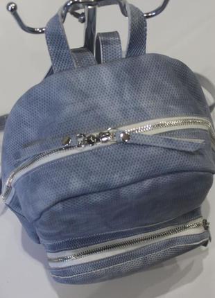 Рюкзак жіночий шкіряний блакитний3 фото