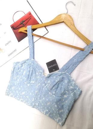 Блакитний білий топ майка на бретелях шиття вишивка topshop