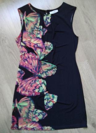 Чудова літня жіноча сукня wallis з метеликами/платье вискозное короткое летнее черное без рукавов1 фото