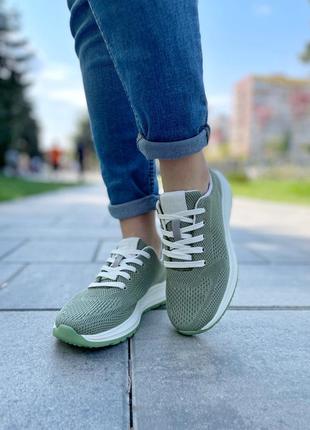Хаки кроссовки зелёные летние женские мятные легкие1 фото