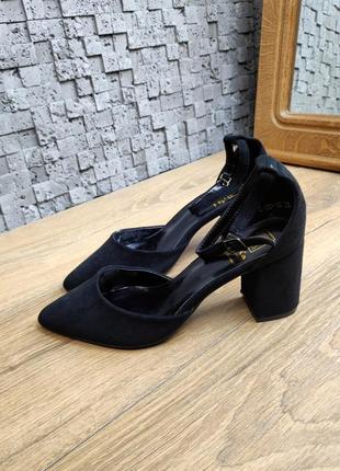 Туфли черные с пряжкой ремешком босоножки3 фото