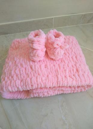 Мягенький плєд та пінетки для дівчинки, для новонародженого