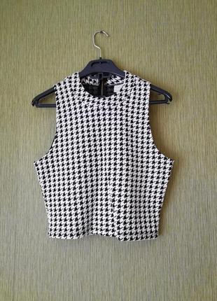 💋 чёрно-белый кроп-топ 🌿топ в клетку "гусиная лапка"в стиле ретро 👜