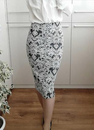 Трикотажная высокая облегающая юбка миди в орнамент 🌺6 фото