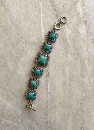 Вінтажний браслет з смарагдовими камінням в східному стилі браслет з великими каменями