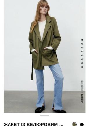Жакет ,пиджак с велюровым поясом и карманами из новой коллекции zara размер m2 фото