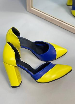 Екслюзивні туфлі патріотичні жовто-блакитні італійська шкіра8 фото