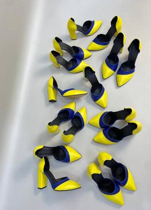 Екслюзивні туфлі патріотичні жовто-блакитні італійська шкіра3 фото