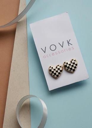 Трендові сережки шахи сердечка від vovk accessories