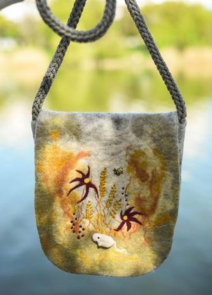 Сумочка валяна, бохо сумка, український принт