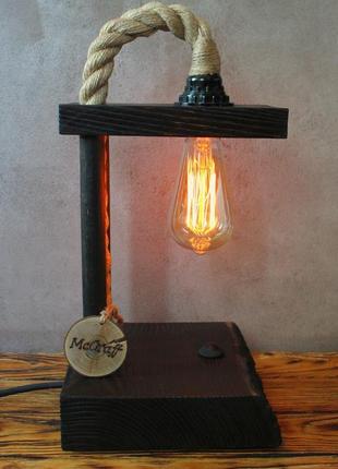 Настільна дерев'яна яна лампа нічник лофт люстра лампочка едісона індастріал стімпанк ретро4 фото