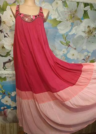 Роскошный батистовый многоярусный сарафан с декором 100% хлопок