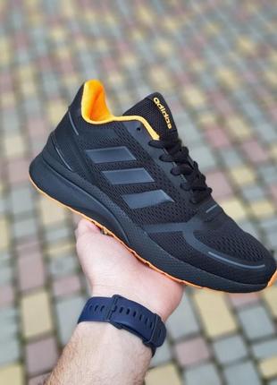 Чоловічі літні кросівки adidas nova чорні з жовтогарячим модним вагуванням кросівки адидас нова