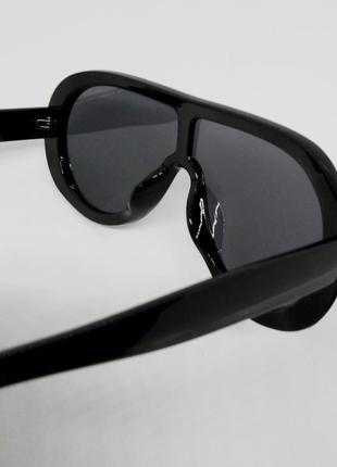 Стильные солнцезащитные очки маска унисекс чёрные6 фото