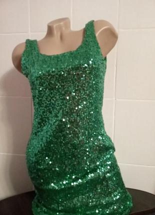 Сукня з відкритою спиною в паєтку ізумрудна, зелена1 фото