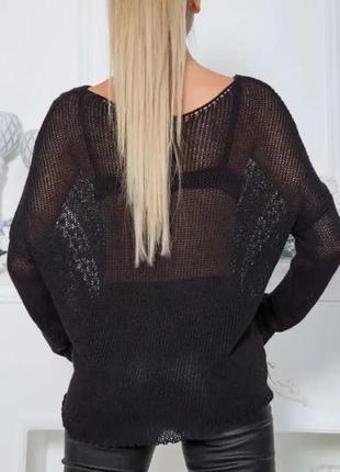 Кофта сітка/вільний чорний светр/женский ажурный свитер4 фото