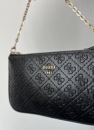 Guess black новинка жіноча чорна елегантна брендова сумочка червона всередині женская черная шикарная сумка внутри красная с цепочкой9 фото