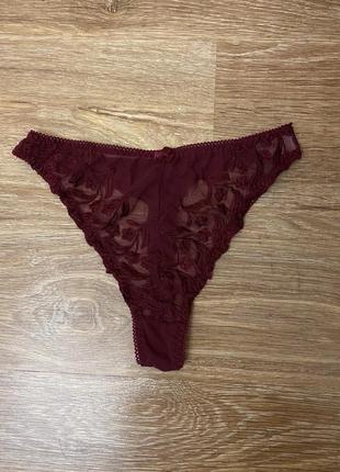 Шикарні, ажурні, бордові, трусики стринги