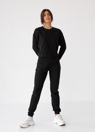 Спортивный костюм женский, черный, зауженный штаны и кофта 42, 44, 46