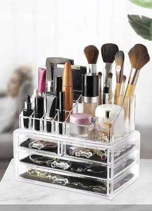 Бокс органайзер настільний для косметики cosmetic storage box акриловий в коробці xo однотонний сірий