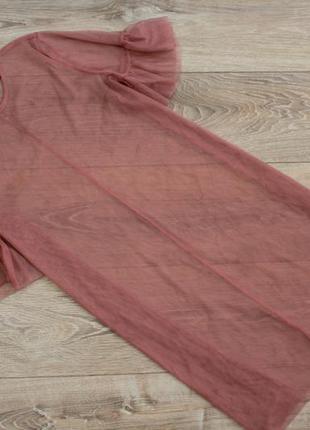 Пудровое плаття-сітка, рукави-волани2 фото