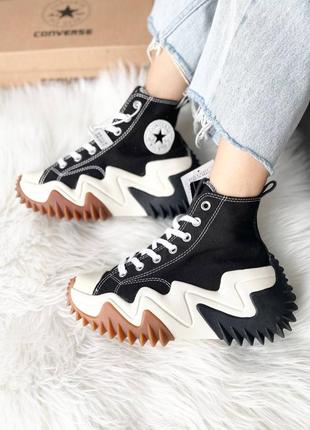 Converse birds star motion black hi брендові високі масивні чорні кеди конверс високі модні чорні кеді на високій платформі8 фото