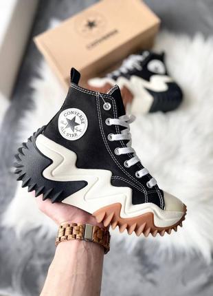 Converse run star motion hi black брендовые высокие массивные черные кеды конверс високі модні чорні кеди на високій платформі6 фото