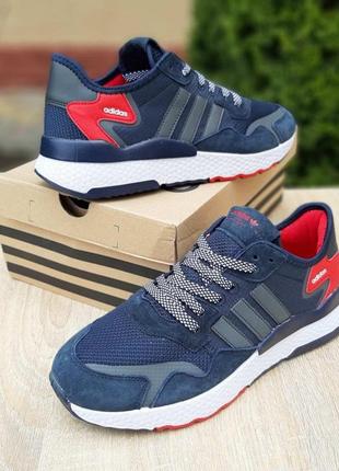 Чоловічі літні кросівки adidas nite jogger сині з червоним модні весение кросівки адідас джогер9 фото