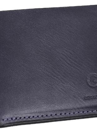 Чоловічий шкіряний гаманець grande pelle синього кольору, портмоне з відділеннями для карток, візиток, глянцева1 фото