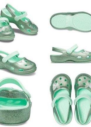 Детские сандалии crocs litter charm mary jane зеленый блеск