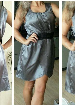 L-xl нове ошатне плаття,сіре,атлас,на запах