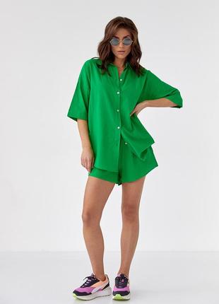 Женский костюм с шортами и рубашкой joy me - зеленый цвет, m (есть размеры) l
