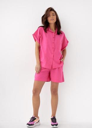 Женский летний костюм шорты и рубашка no.77 fashion - розовый цвет, s (есть размеры) m