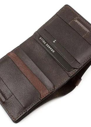 Чоловіче шкіряне портмоне grande pelle з відділеннями для карток, чоловічий гаманець на магніті, коричневий колір3 фото