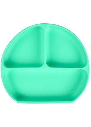 Тарелка силиконовая секционная на присоске с приборами зелёная tsk2-y13
