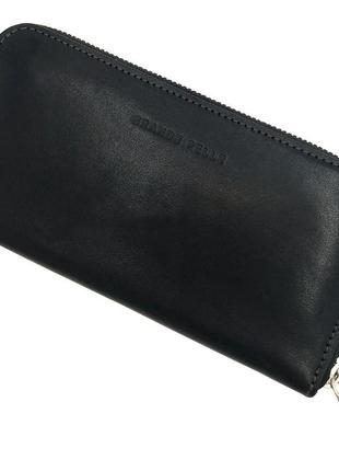 Женский черный кошелек-клатч grande pelle с монетницей, кожаный кошелек для купюр и карточек, глянцевый6 фото