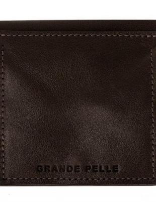 Шкіряний чоловічий гаманець з монетницею, портмоне grande pelle на магніті, коричневий колір5 фото