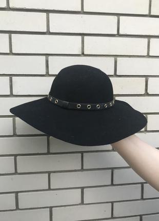 Красивенная,чёрная шляпа 100%шерсть+кожаный поясок с заклепками river island5 фото
