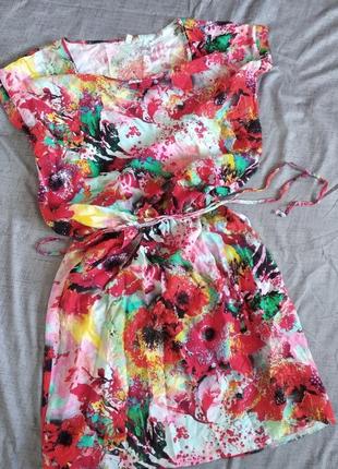 Міні сукня сарафан на літо з кишенями та пояском квіти1 фото