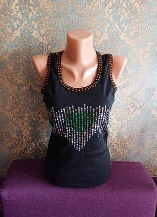 Красивая женская майка с леопардовой спинкой блуза блузка размер 44/46 блуза топ блузка