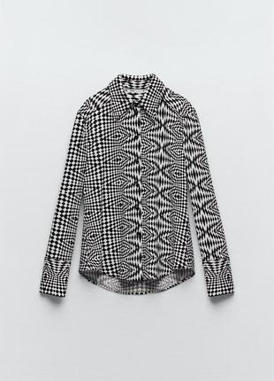Zara трикотажная рубашка с принтом шахматка2 фото