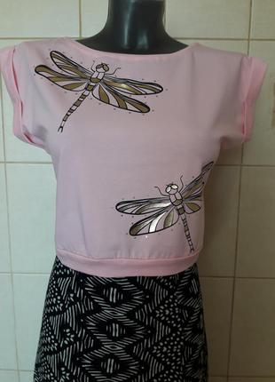 Красива модна укорочена,рожева футболка без рукавів,на поясі gusse,one size,на s/m/l