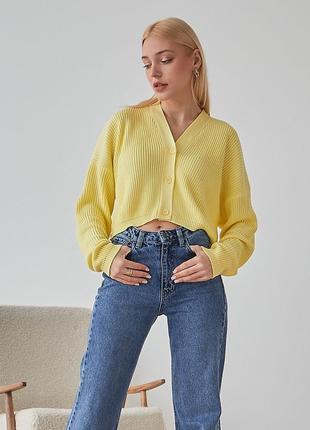 Кардиган женский короткий на пуговицах. модель 1626 trikobakh лимонный