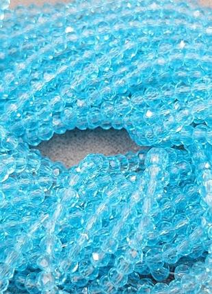 Намистини скло finding рондель граненка блакитний прозорий перелив 2 мм в'язка 160 шт