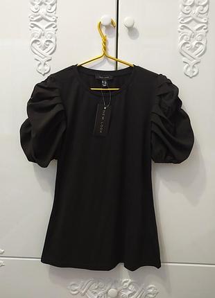 Черная эффектная футболка с рукавами фонариками new look, размер 34, с биркой.