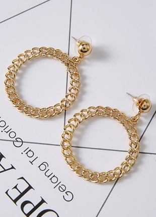 Серьги сережки кольца золотые новые круглые плетеная цепь под золото