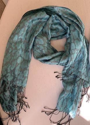 Леопардовый шарф платок лео, бирюзовый блеск1 фото