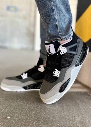 Стильные мужские высокие кроссовки nike air jordan 4 retro серые с чёрным